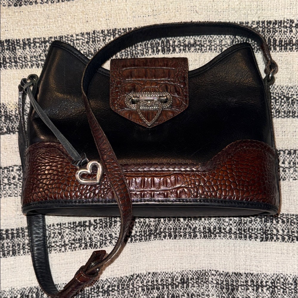 Brighton black and brown embossed leather bag. Medium size leather shoulder bag
